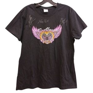 FireHouse Signed Autographed Rock Band Graphic Black Tee Size Large